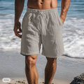 Cotton Linen Shorts Drawstring Elastic Waist Straight Leg