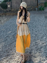 Bohemian Crochet Tassel Hollow-Out Long Skirt Sun-Protective Cover-Up Womens Dress