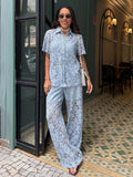 Lace Shirt Vest Long Pants Three Piece Set