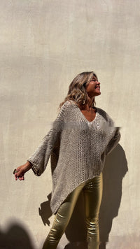 Womens Fashion V-Neck Loose-Fitting Knitted Pullover Sweater