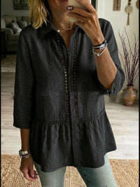Patchwork Floral Woven Ribbon Cotton-Linen Shirt