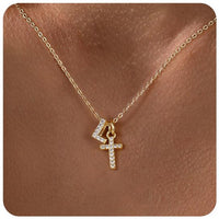 Zircon Inlaid 26 Letter Cross English Necklace