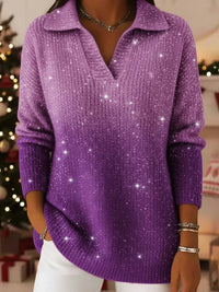 Gradient Flowing Light Buttonless Sequin-filled Dreamy Pattern Polo Shirt