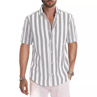 Summer European And American Men's Beach Casual Sports Yarn-dyed Striped Short-sleeved Lapel Shirt