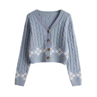 Plaid Hemp Pattern V-neck Single Breasted Cardigan Top