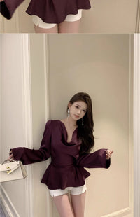 Women's Spring Flared Puff Sleeve Swing Collar Shirt