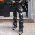 Black Printed High-waisted Abdomen-hip Wide-leg Leather Pants
