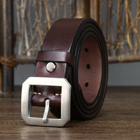 Thick Glossy Pure Cowhide Stainless Steel Belt