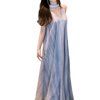 Beach-Style Retro Tie-Dye Halter V-Neck Dress