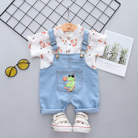 Summer Baby Cartoon Dinosaur Short Sleeve Denim Suspender Pants