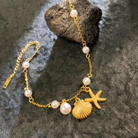 Titanium Steel Ocean Starfish Pearl Shell Bracelet