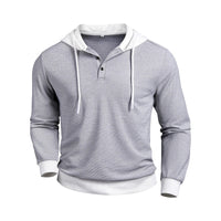 FallWinter Casual Textured Waffle-knit Contrast-color Long-sleeve Hoodie With Buttons