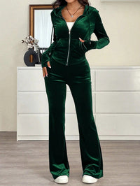 New Stylish Two-piece Set Featuring A Zip-up Hoodie And Flared Pants