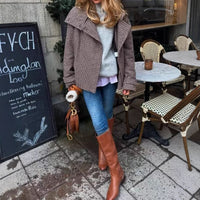 British-style Women's Wool Coat With Stand-up Collar And Plaid