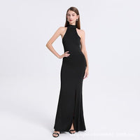 Sexy Halter Bodycon Solid Color Slit Sleeveless Maxi Dress Women