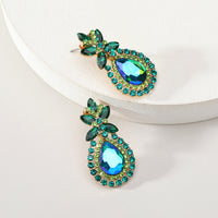 Sparkling Multicolor Paved Rhinestone Teardrop Stud Earrings Women Luxury Elegant Party Prom Formal Jewelry Accessories