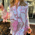 Women's Printed Satin Multi-color Long Sleeve Shorts Loose Loungewear