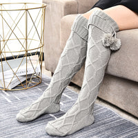 Fur Ball Over The Knee Breathable Christmas Knitted Socks