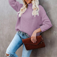 Women's High-neck Long-sleeve Rolled-edge Knit Sweater