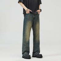 Retro Rust Blue Jeans Men's Loose Mop