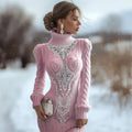 Printed Women's Slim-fit High-neck Bodycon Dress Sweater