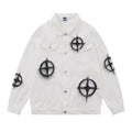 Dark Cross Graffiti Patterned Denim Jacket