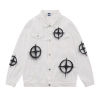 Dark Cross Graffiti Patterned Denim Jacket