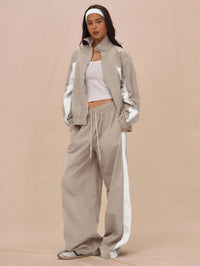 Stylish Womens Striped Zip-Up Jacket And Lace-Up Pants Set