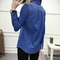 Spring New Nostalgic Slim-fit Denim Shirt Womens Long-sleeve Thin Base Layer Top