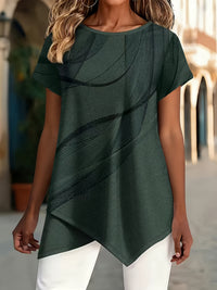 Fashionable New Arrival Crew-Neck Top With Artistic Line Design And Print Pattern