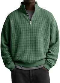 Mens Digital Floral Print Waffle-Weave Half-Zip HoodieJacket