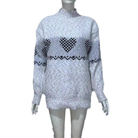Embroidered Jacquard Pullover Loose Bottoming Shirt Mock Neck Sweater Coat