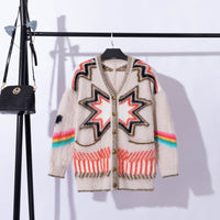 Contrast Color Lazy Style Long Sleeve Knitted Cardigan Jacket