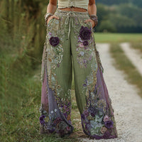 3D Floral Print Pattern Elegant Straight Women's Trousers