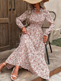 European And American-style Floral Print Long-sleeve Maxi Dress