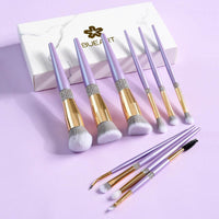 10 Lilac Purple Makeup Brush Set With Diamond