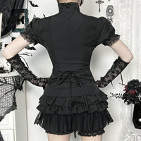 Dark Gothic-style Sexy Figure-hugging Lace-panelled Shirt