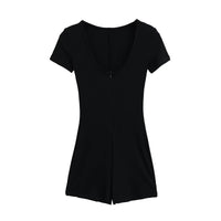 Sexy Ribbed Yoga Fitness Jumpsuit With Short Sleeves For Curvy Women