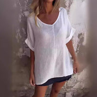 Women's Solid Color Versatile V-neck Loose Fitting Shirt