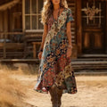 Floral Digital Print Art Short-Sleeve Elegant Dress