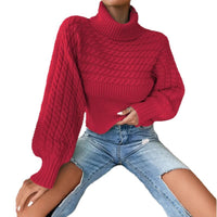 Womens Solid-Color Knitted Sweater With Cable Knit And Ribbed Texture