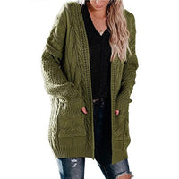 Women's Mid-length Twist Pocket Knitted Cardigan Sweater