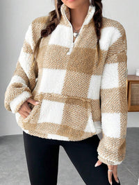Women's Short Plaid Half-open Collar Plush Sweater