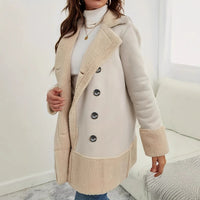 Apricot Lapel Lamb Wool Contrast Color Long Coat