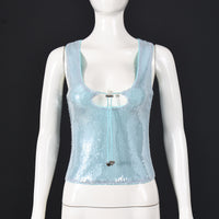 Beaded T-Shirt Sexy Sleeveless Hollow-Out Slim-Fit Figure-Hugging Tie-Up Top For Women