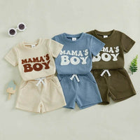 Waffle Towel Embroidery Short Sleeve Shorts Suit