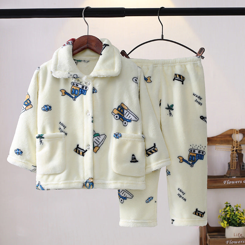 Spring And Autumn Boys' And Girls' Flannel Cute Kawaii Cartoon Animal Homewear