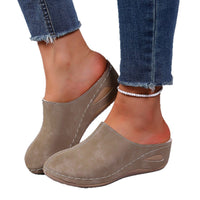 Plus-size Round-toe Fleece-lined Wedge Slippers