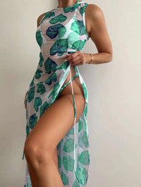 Swimsuit Women's Split Three-point Backless Print Mesh Three-piece Suit
