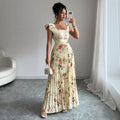 Printed Flutter Sleeve Defined Waist Pleated Dress